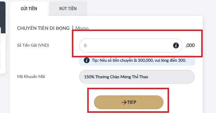 Nạp tiền PG88 qua ví Momo Bước 2