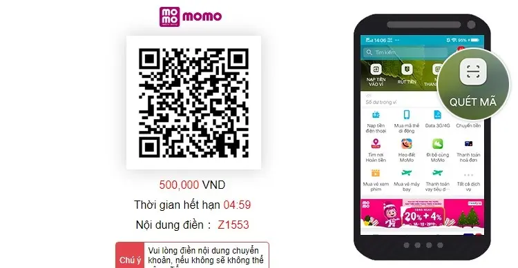 Nạp tiền PG88 qua ví Momo Bước 3