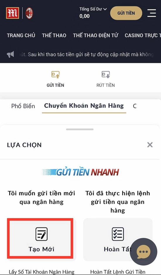 Nạp tiền PG88 chuyển khoản ngân hàng Bước 3