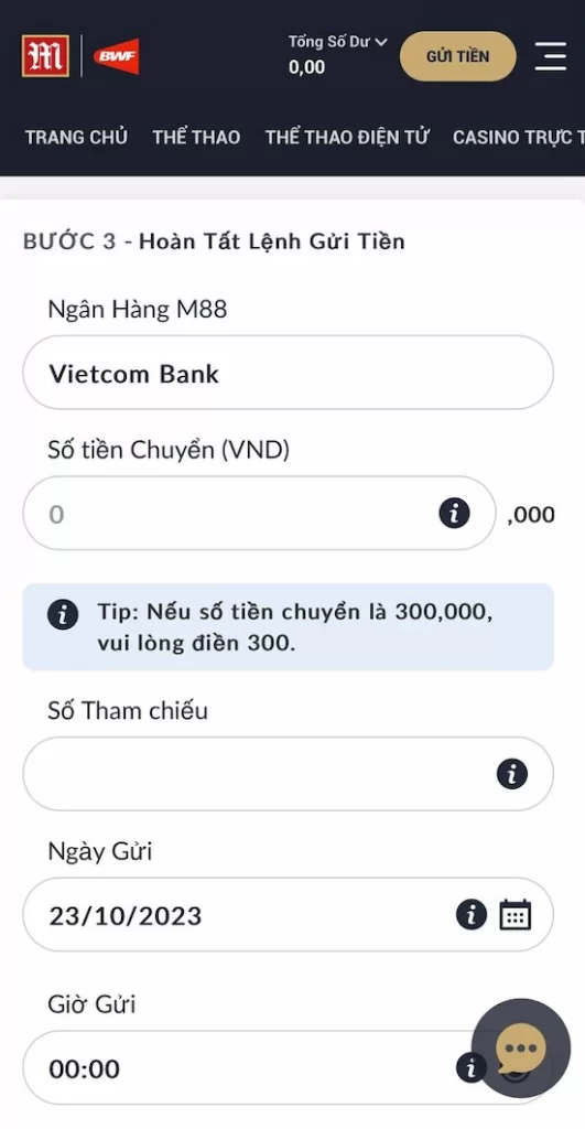 Nạp tiền PG88 chuyển khoản ngân hàng bước 7